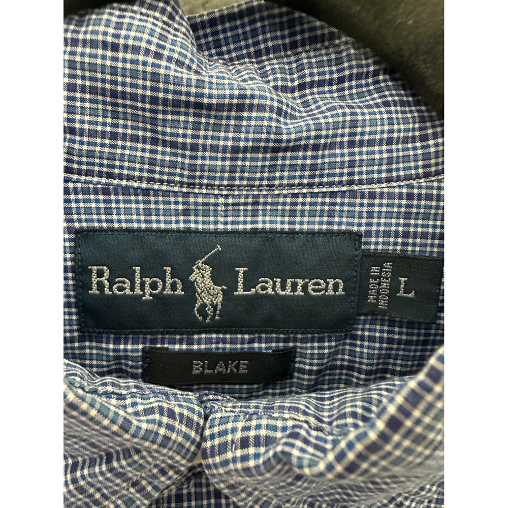 Polo Ralph Lauren Blake Mens Large Blue Check Button Down Shirt Long Sleeve - Picture 3 of 4